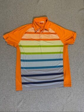 Puma Men’s L Orange/Multicolor Striped Golf Polo Shirt